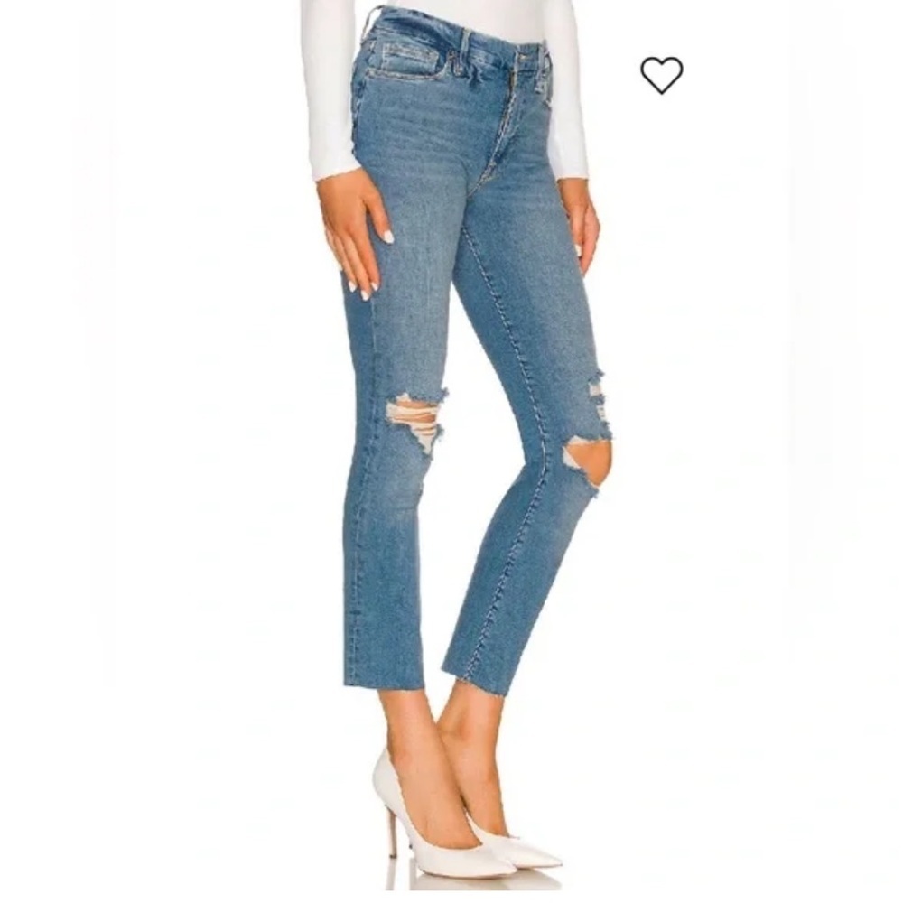 Good American Blue Cropped Distressed Jeans good straight - Picture 2 of 12